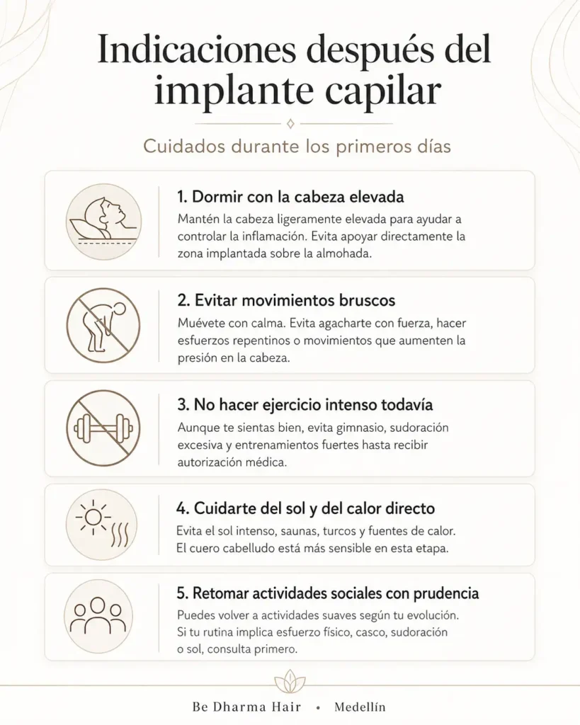 Recomendaciones y advertencias después de un implante capilar - Clínica estética Be Dharma de Medellín - Clínica de implante capilar en Colombia Be Dharma Hair