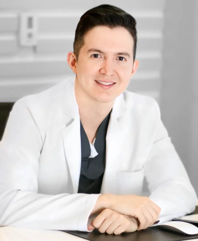 Dr. David Delgado inviting you to a facial rejuvenation consultation at Be Dharma Clinic