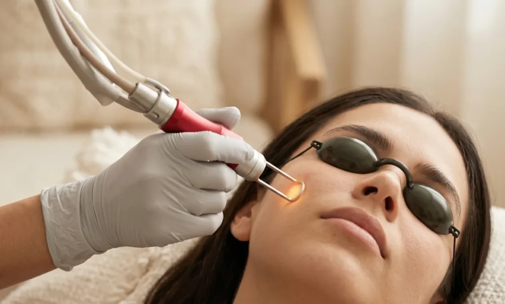 ColorMax laser skin rejuvenation treatment with protective goggles