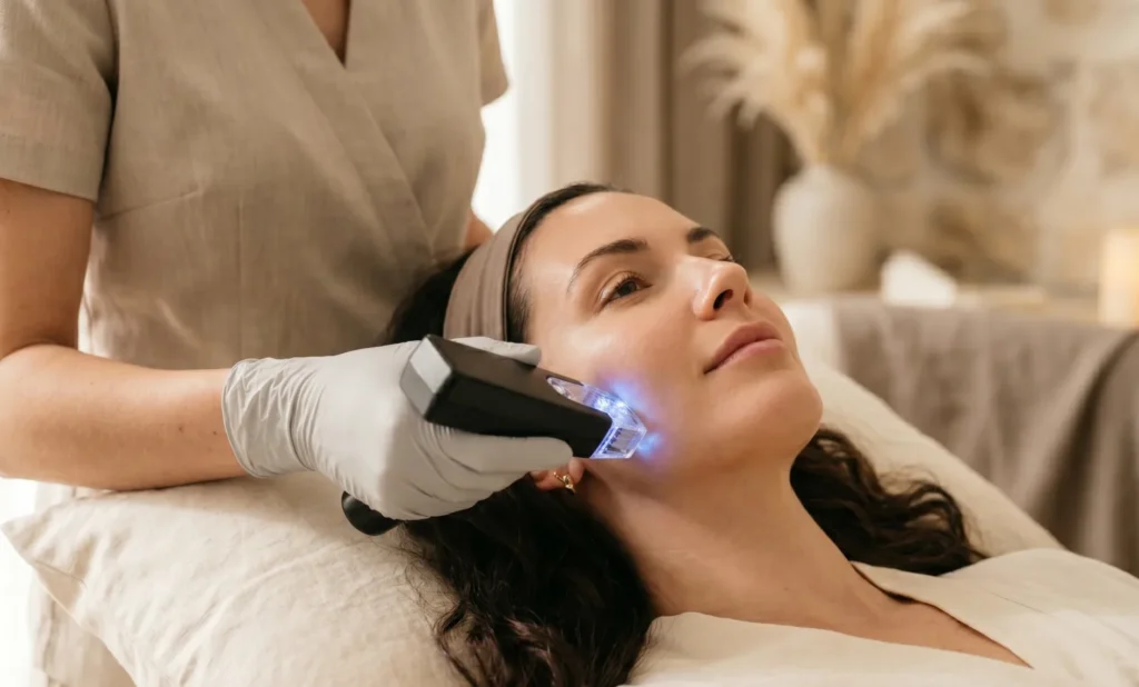 Morpheus8 radiofrequency microneedling treatment on the cheek