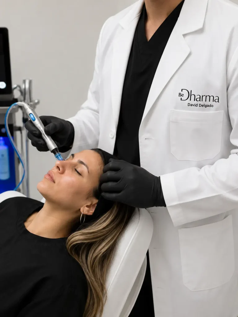 HydraFacial treatment performed by a Be Dharma doctor in Medellín